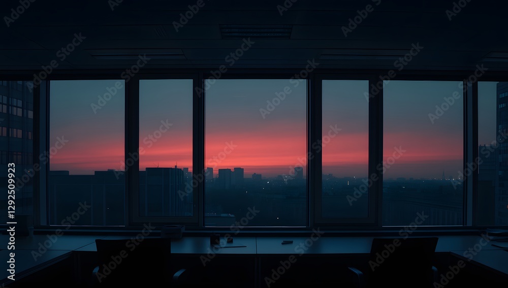 Obraz premium Office window sunrise city view