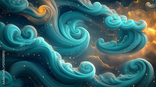 Surreal Swirling Clouds and Stars Art Background
