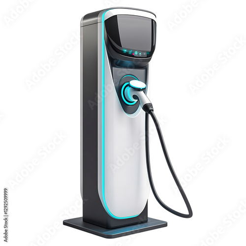 High Tech Modern Electric Vehicle Charging Station Isolated on Transparent Background photo