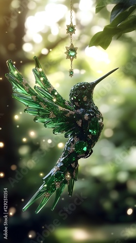 a magnificent hummingbird carved in shining emeralds photo