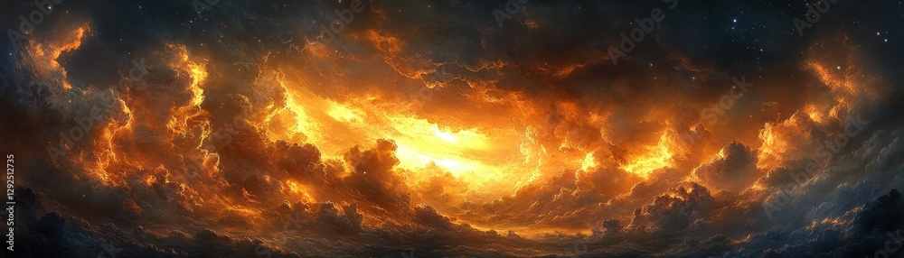 Fototapeta premium Dramatic Fiery Sky with Illuminated Clouds Creating a Stunning Natural Phenomenon at Sunset