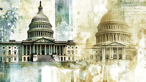 United states capitol building in a stylized artistic rendering