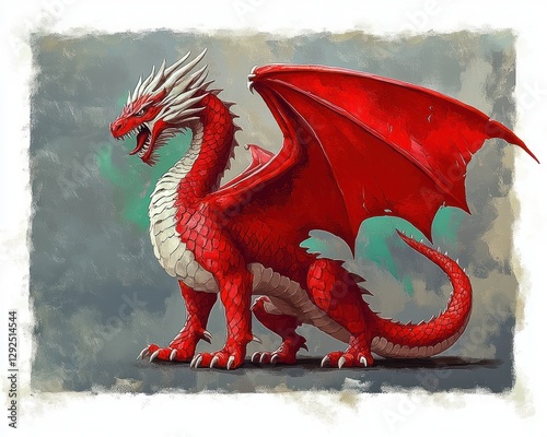 Welsh Flag Dragon Illustration in Heraldic Art Style