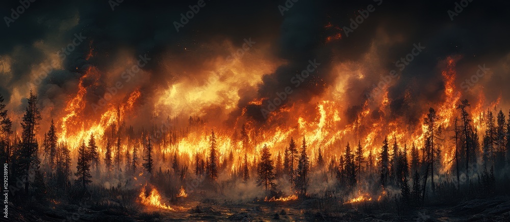 ** Dramatic Forest Fire Scene with Intense Flames and Smoke in a Dense Woodland Setting Capturing the Power and Destruction of Nature..** ** Dramatic Forest Fire Scene with Intense Flames and Smoke in a Dense Woodland Setting Capturing the Power and Destruction of Nature..**