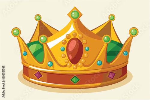 Golden crown adorned with emeralds and rubies on a white background representing royalty and nobility in an artistic style