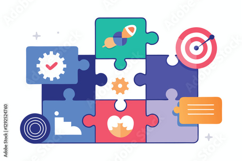 Puzzle pieces symbolizing collaboration and strategy in a creative workspace setting