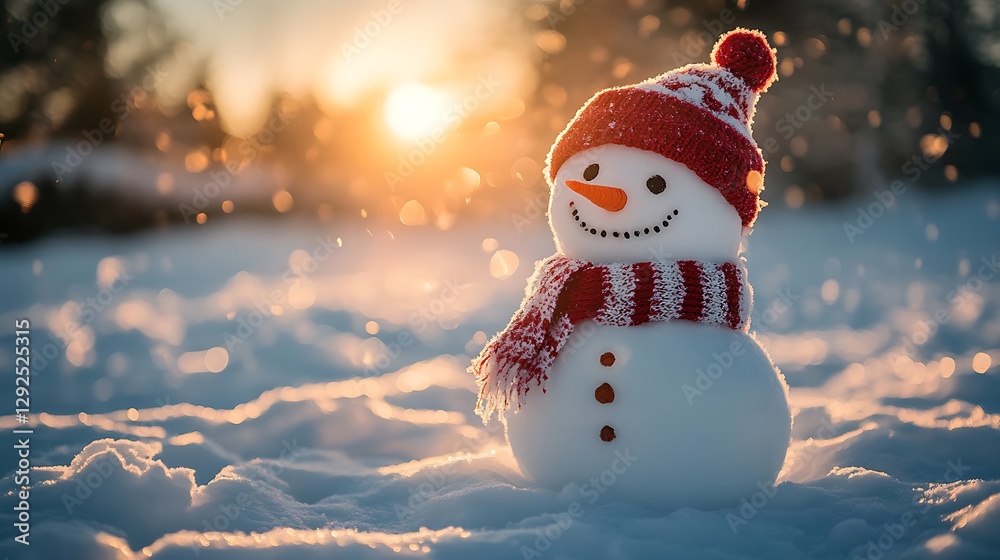 Fototapeta premium Snowman in winter sunset