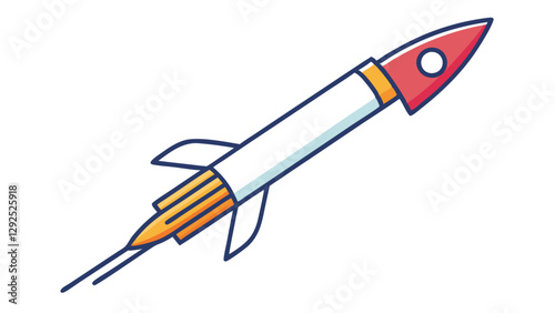 Colorful rocket launching into space with orange flames taking off from the ground, symbolizing adventure and exploration in the cosmos