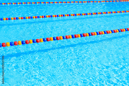 The pool is blue and has a yellow and red line
