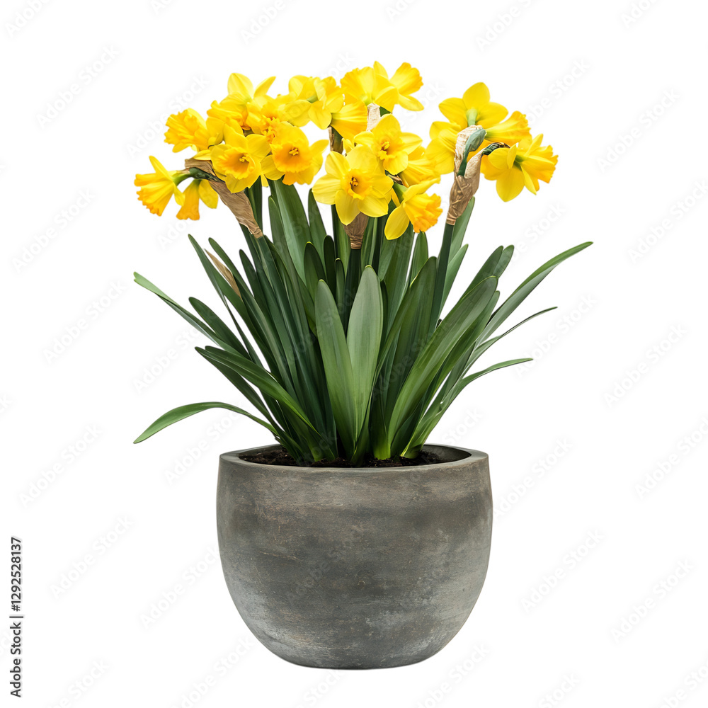 A Vibrant Yellow Daffodil Plant with Bright Petals Isolated on Transparent Background A Vibrant Yellow Daffodil Plant with Bright Petals Isolated on Transparent Background