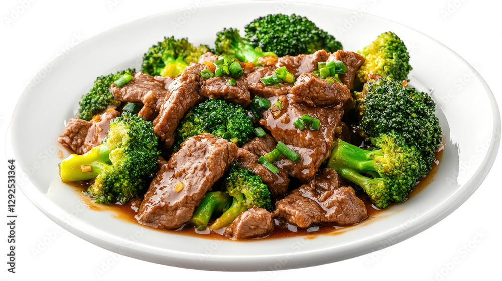 a delicious dish featuring tender pieces of beef stir-fried with vibrant broccoli in a savory sauce. presented on a white plate the dish is colorful and appealing. highlighting the combination of prot a delicious dish featuring tender pieces of beef stir-fried with vibrant broccoli in a savory sauce. presented on a white plate the dish is colorful and appealing. highlighting the combination of prot