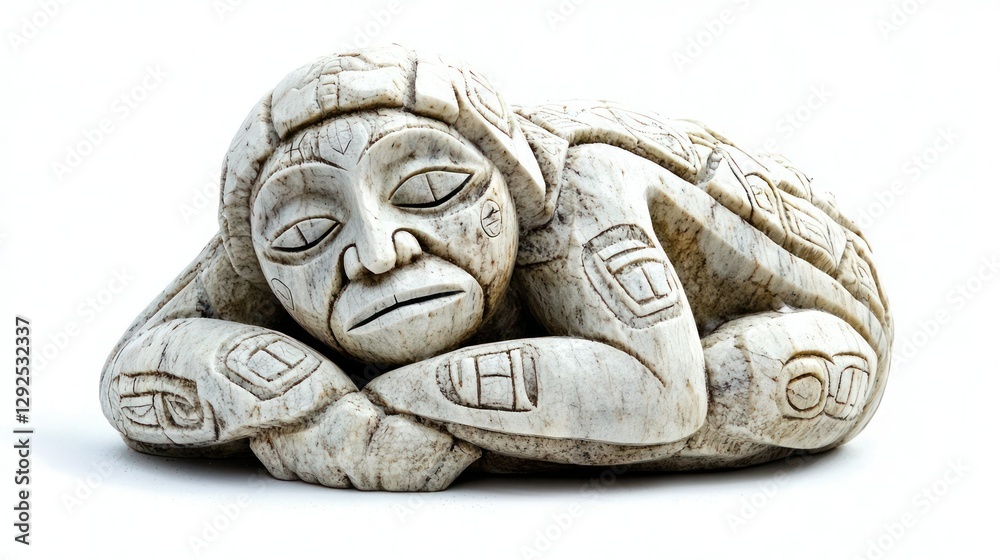An Inuit deity, represented with natural motifs of snow and ice, on a white background. An Inuit deity, represented with natural motifs of snow and ice, on a white background.