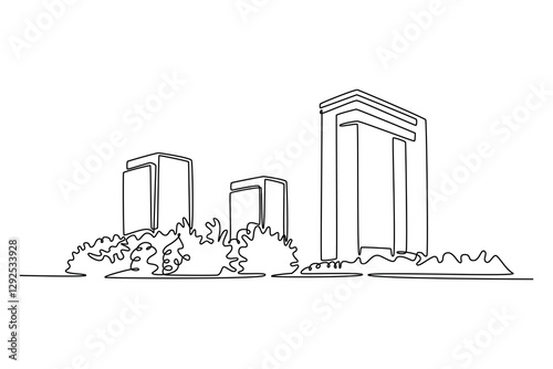 Landscape concept. Single line draw design vector graphic illustration.