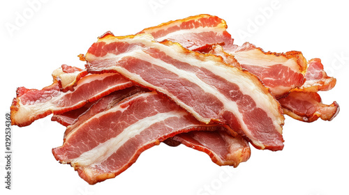 generous pile of crispy bacon strips. showcasing their rich marbling and golden edges perfect for breakfast. sandwiches. or as a savory topping. this delicious food item appeals to bacon lovers everyw photo