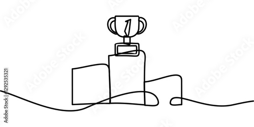 continuous line drawing of podium symbol with trophy. abstract line art illustration symbolizing success