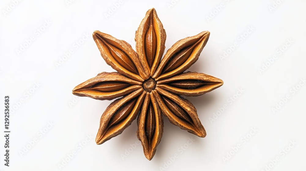 Star anise against a white background, kitchen spices for cooking. Star anise against a white background, kitchen spices for cooking.