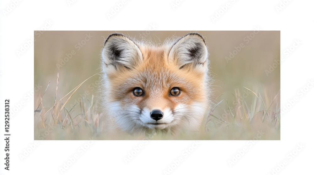 Obraz premium Baby Fox Portrait in Grassy Meadow. Possible Use Nature Photography