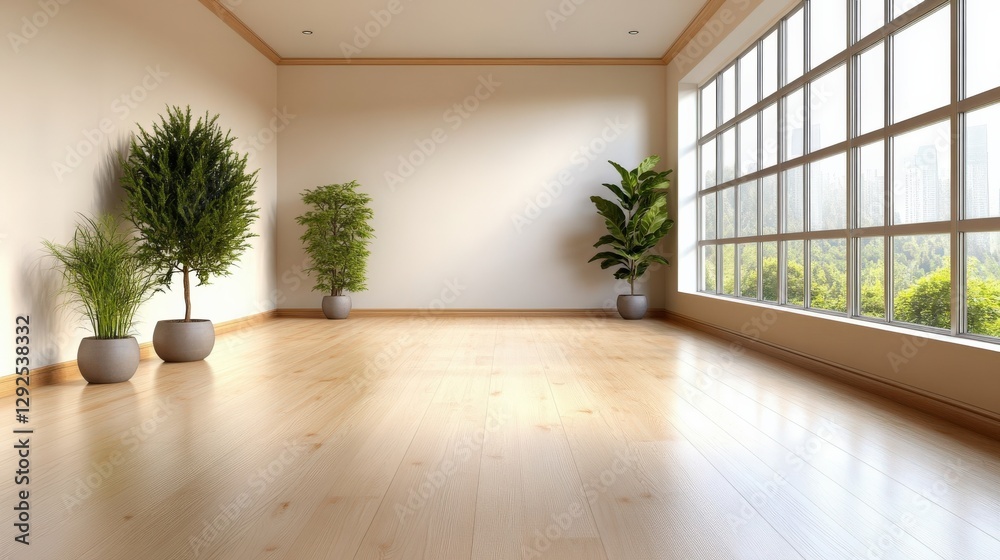 Obraz premium An empty room with wooden floors and white walls