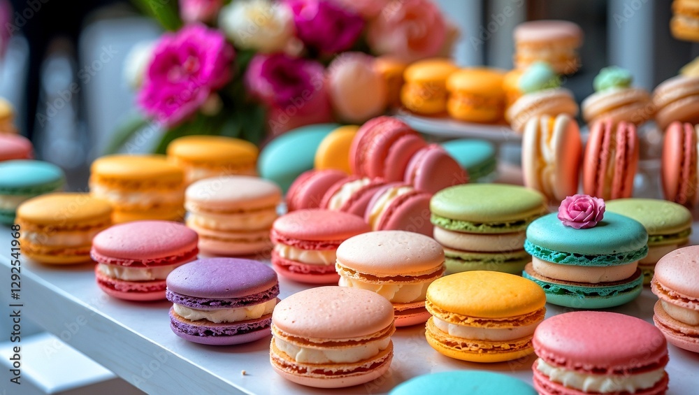 Fototapeta premium Delightful macarons displayed on a vibrant afternoon