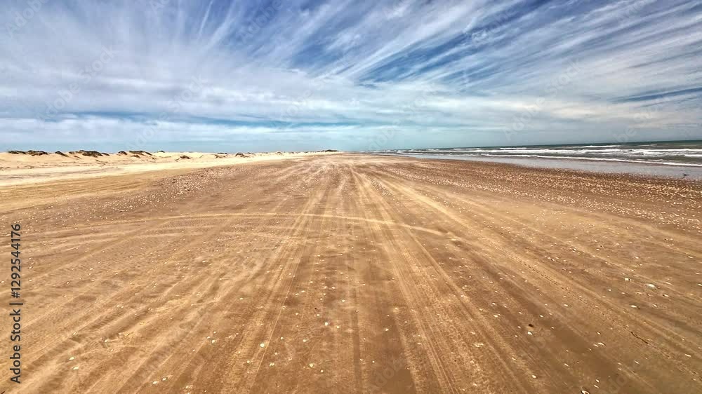 A drive down the beach on the Gulf of Mexico side of South Padre Island, Texas. A drive down the beach on the Gulf of Mexico side of South Padre Island, Texas.