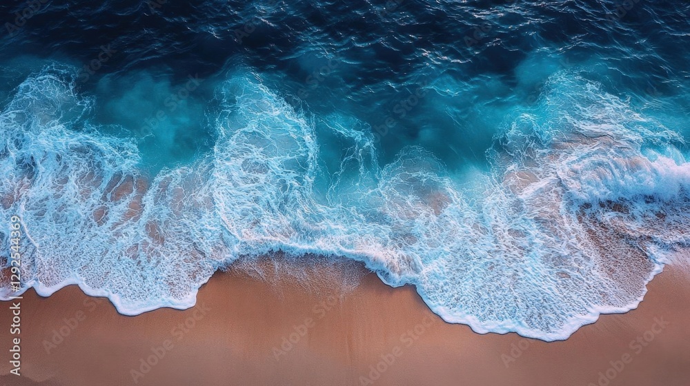 Aerial View Of Ocean Waves Crashing On Sandy Beach Aerial View Of Ocean Waves Crashing On Sandy Beach