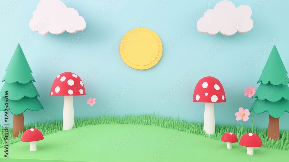 Fototapeta premium Cute 3D Mushroom Landscape 