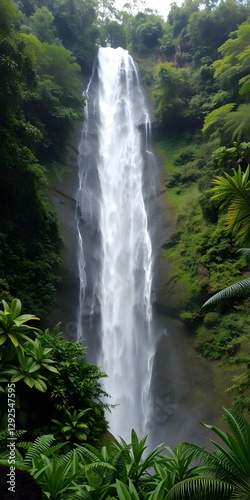  A Majestic Waterfall Flowing through Dense Jungle Foliage, Creating a Peaceful Green Oasis