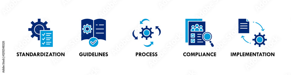 SOP banner web icon illustration concept with icon of standardization, guidelines, process, compliance, and implementation SOP banner web icon illustration concept with icon of standardization, guidelines, process, compliance, and implementation