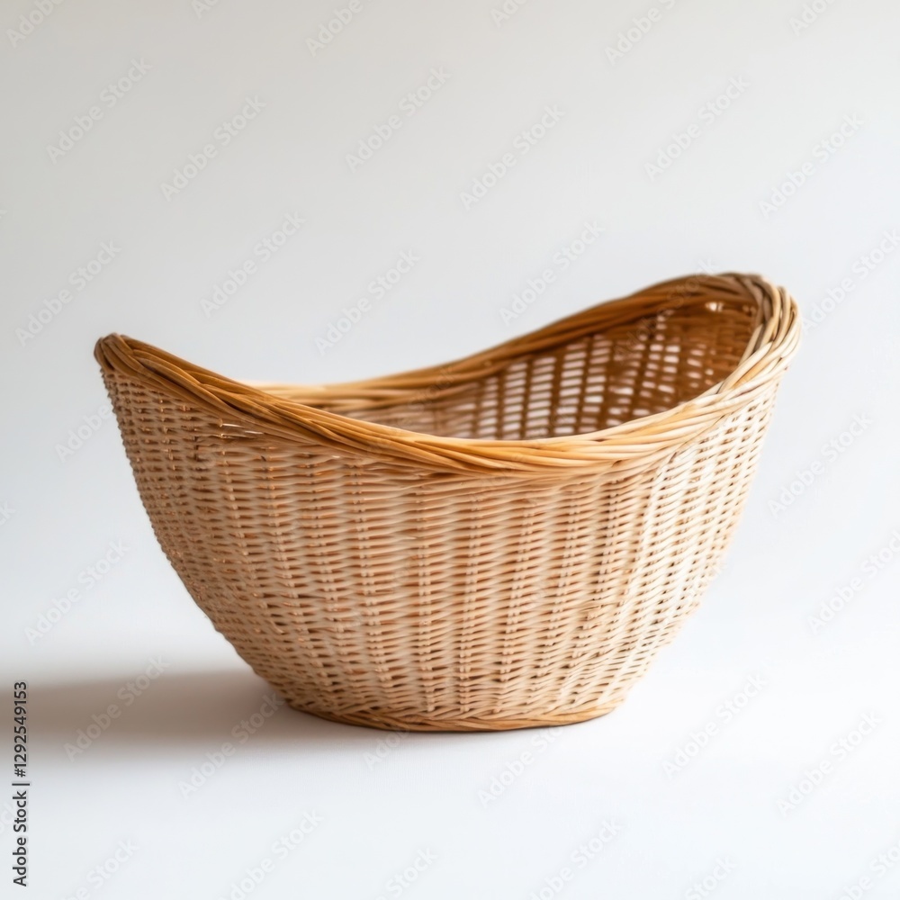 Fototapeta premium Empty Oval Wicker Basket Against White Background