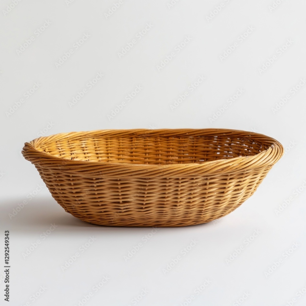 Obraz premium Empty Oval Wicker Basket on White Background