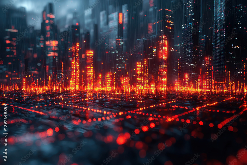 Futuristic city skyline with glowing data visualization and trading graphs Futuristic city skyline with glowing data visualization and trading graphs