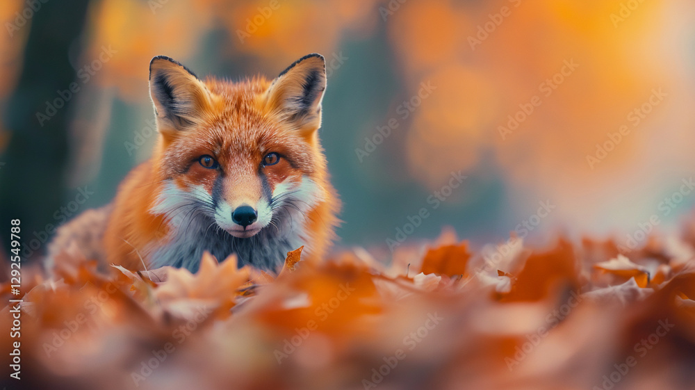 Obraz premium Curious Fox in Autumn Forest, Generative Ai