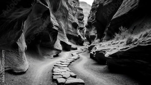 Wallpaper Mural Mystical winding canyon path in ethereal monochrome Torontodigital.ca