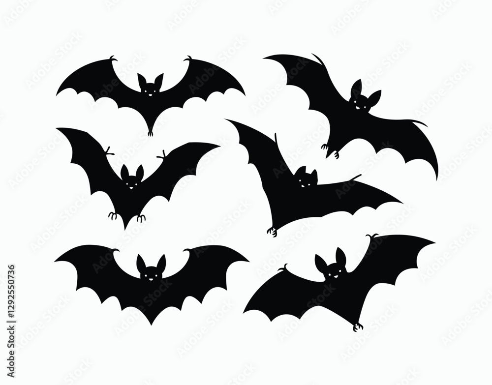 Fototapeta premium Spooky Bat Flying Silhouette Collection Isolated Template