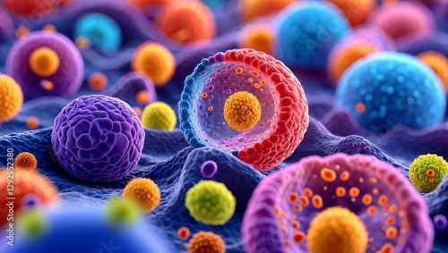 Stunning abstract microscopic view of colorful cells