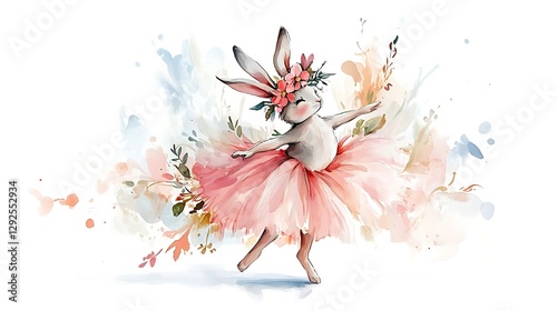 Watercolor Bunny Ballerina in a Floral Dream AI Generated