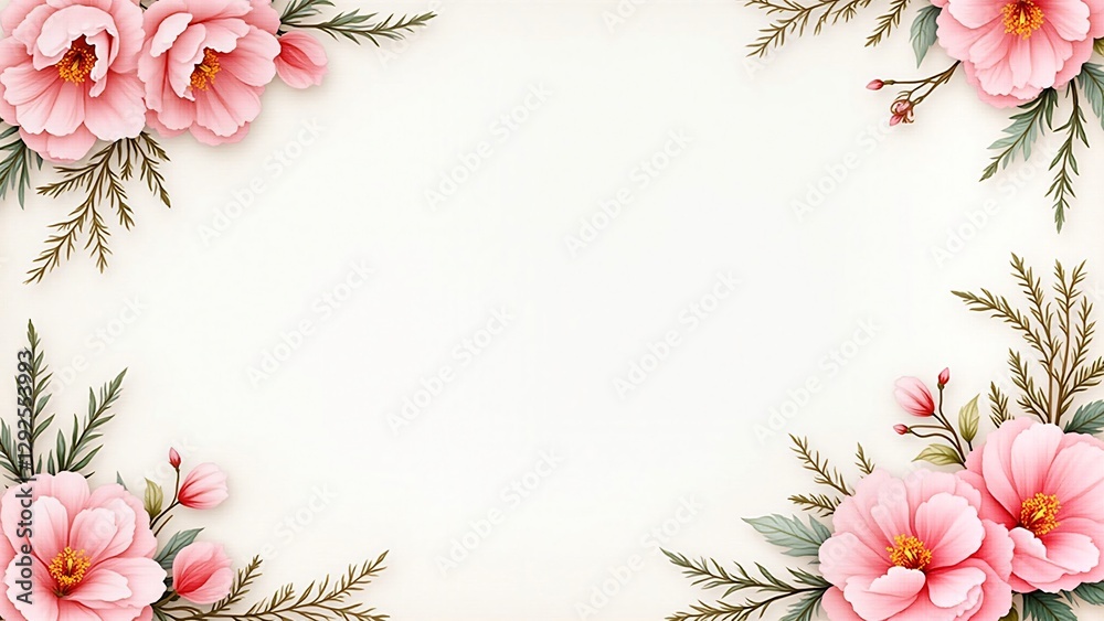 Fototapeta premium Elegant Pink Floral Frame with Copy Space for Wedding Invitations, Greeting Cards, or Announcements