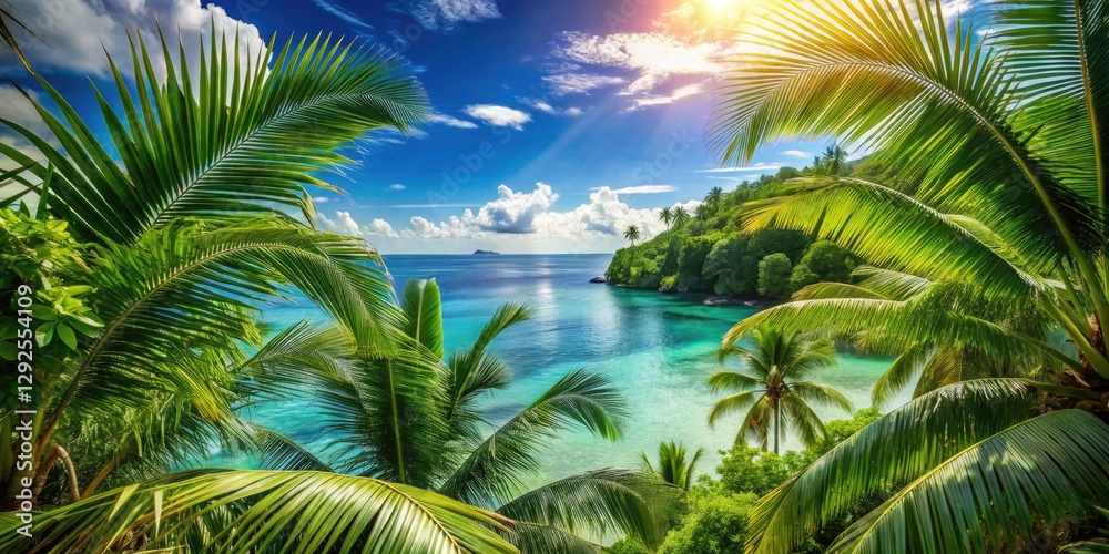 Fototapeta premium Lush Tropical Paradise: High-Resolution Deep Depth of Field Landscape Photography