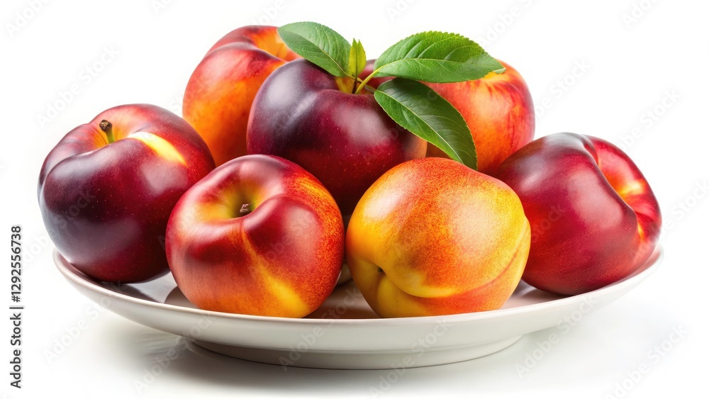 Panoramic Nectarine Photography: Juicy Ripe Nectarines on White Plate Panoramic Nectarine Photography: Juicy Ripe Nectarines on White Plate