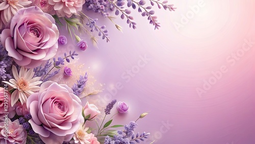 Pastel Pink Lavender Valentine's Day Floral Border Background, Soft Gradient, Romantic Flower Frame,  Floral Design, Valentine's Card Background
