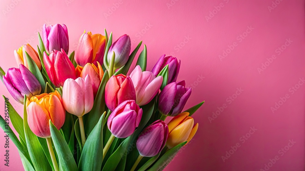 Pink Background Tulip Bouquet Photography - Spring Flowers Still Life Image Pink Background Tulip Bouquet Photography - Spring Flowers Still Life Image