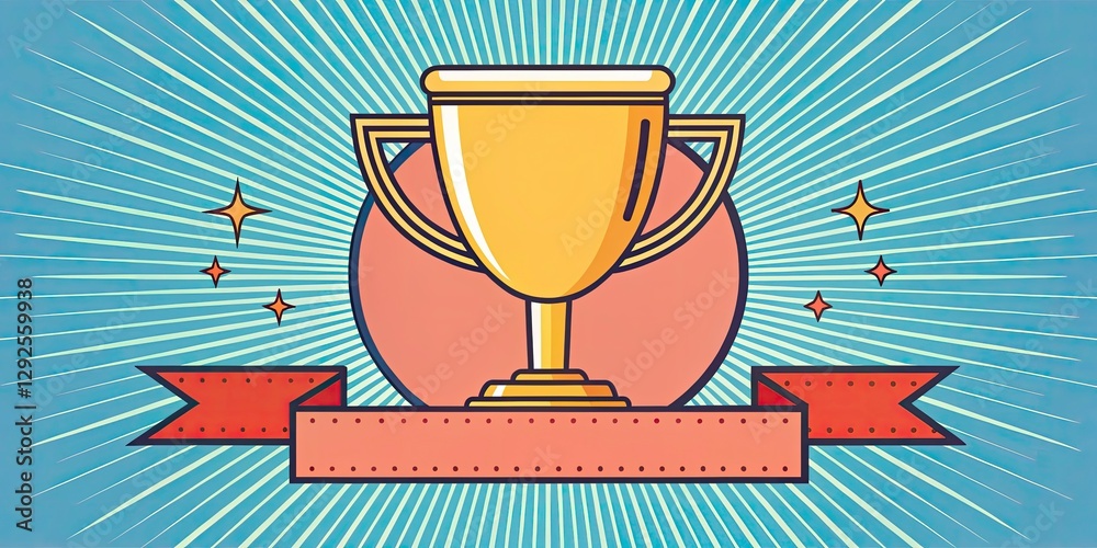 Retro Flat Trophy Illustration with Ribbon for Fun Graphics and Banners Retro Flat Trophy Illustration with Ribbon for Fun Graphics and Banners