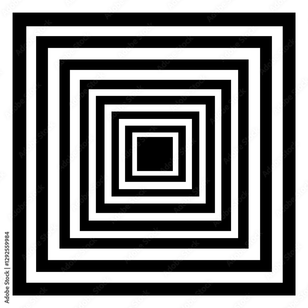 This image is an abstract digital illustration featuring a series of black and white concentric squares, which creates an interesting optical effect This image is an abstract digital illustration featuring a series of black and white concentric squares, which creates an interesting optical effect