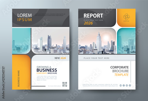 Green and orange annual report brochure flyer, Leaflet presentation, book cover templates, layout in A4 size