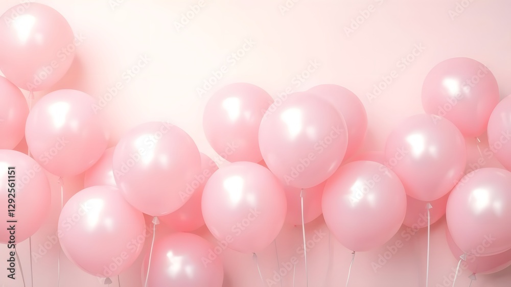  Shiny Metallic Pink Balloons Floating Against a Gentle Pastel Background for a Soft and Elegant Vibe
