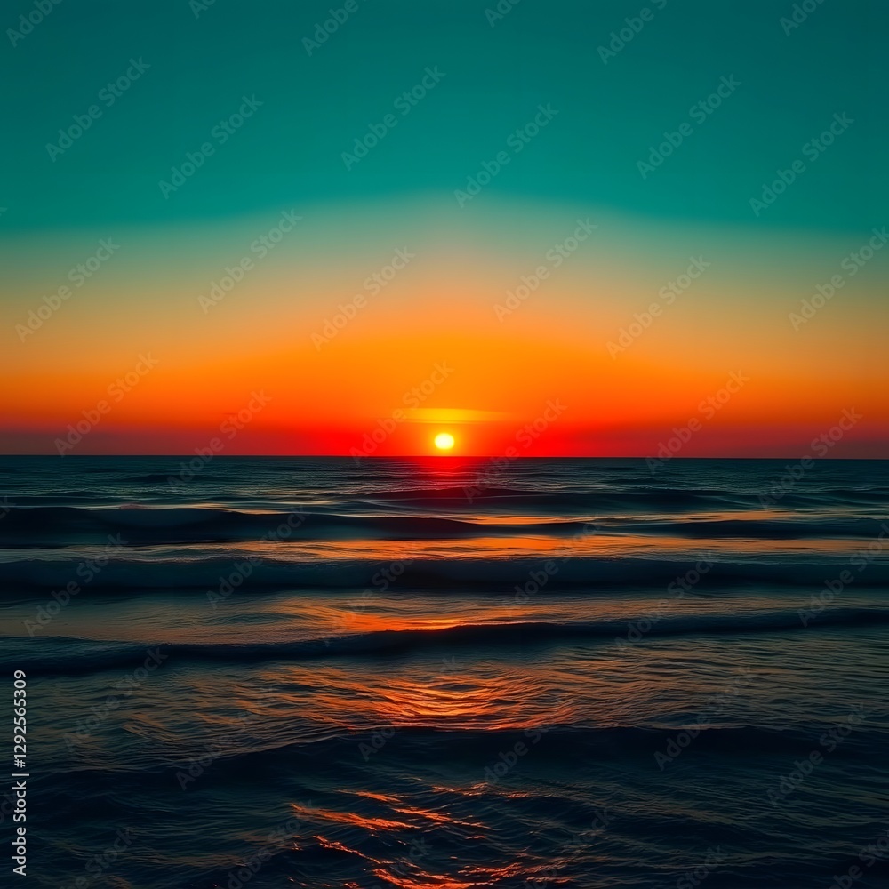 Golden Hour Ocean Sunset with Reflections of Teal and Orange in the Water Golden Hour Ocean Sunset with Reflections of Teal and Orange in the Water