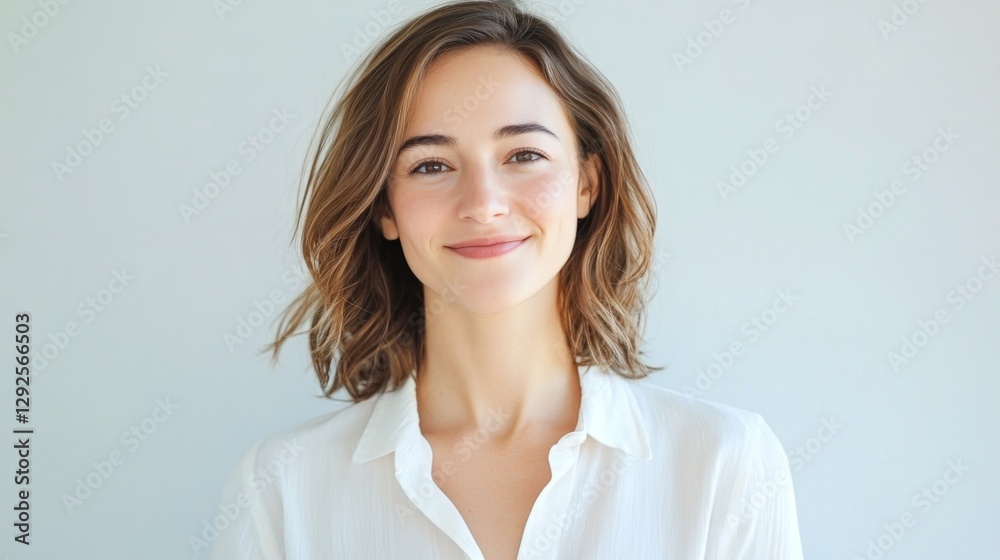 Woman smiling, portrait, studio shot, possible use for business or personal use Woman smiling, portrait, studio shot, possible use for business or personal use