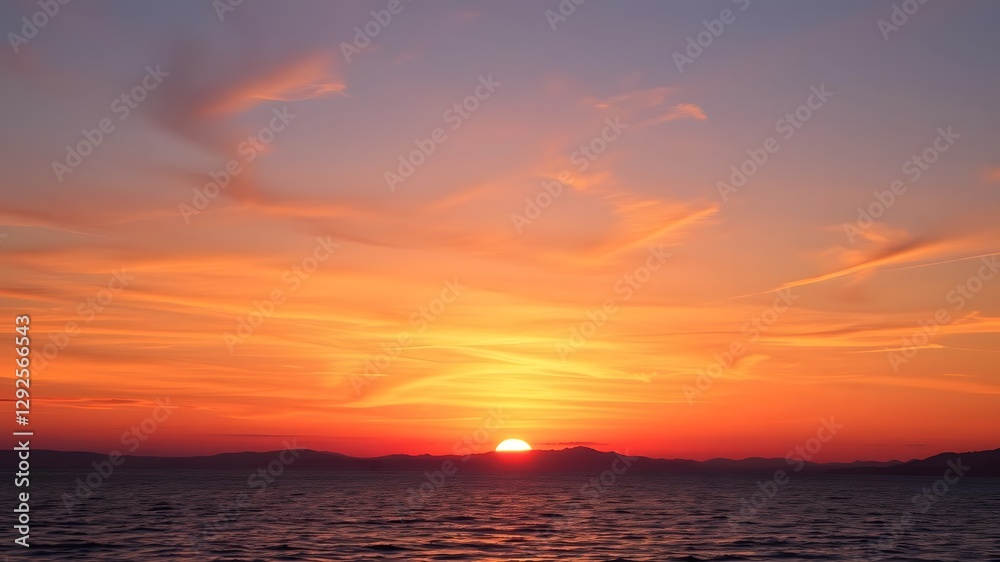 Obraz premium Vibrant Japanese Sunset Over Calm Waters and Gentle Breeze