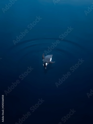  Penguin diving headfirst into the deep blue ocean with ripples spreading out around it