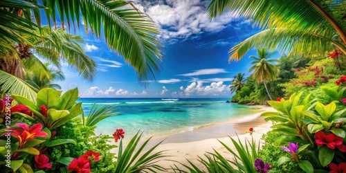 Tropical Beach Paradise with Crystal Clear Waves and Soft White Sand - Ideal Summer Vacation Background for Travel Enthusiasts, Perfect for Relaxation and Inspiring Holiday Memories